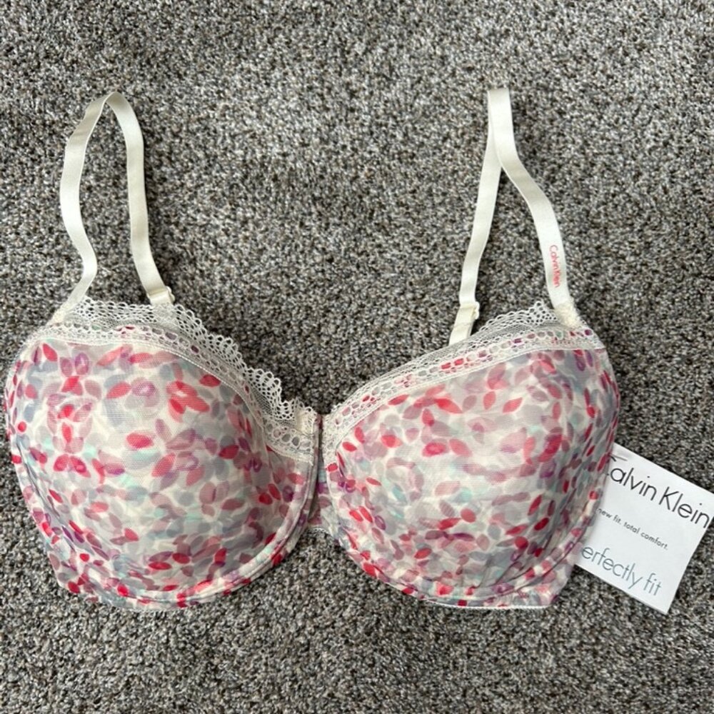 Calvin Klein Perfectly Fit Sheer Balconette Bra – 34D Contour Cups Underwire NEW